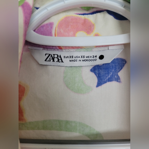 Zara 100% Cotton Multicolored White Pink Floral Maxi Dress With Belt SIZE XS - Picture 5 of 10